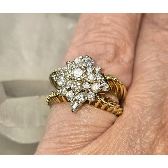 Vintage 14K Gold Diamond Cluster Ring Yellow & White Gold Size 5.2  JH174 - Picture 12 of 16
